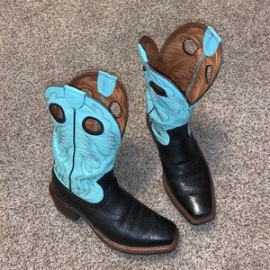 Ariat Rough Stock 34834 Buckaroo Western Cowboy Boots 9 D Black Blue Square Toe